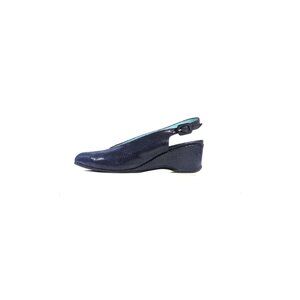 THIERRY RABOTIN 38 Navy Blue Lizard Nappa Leather Peeptoe Pumps Size 7.5